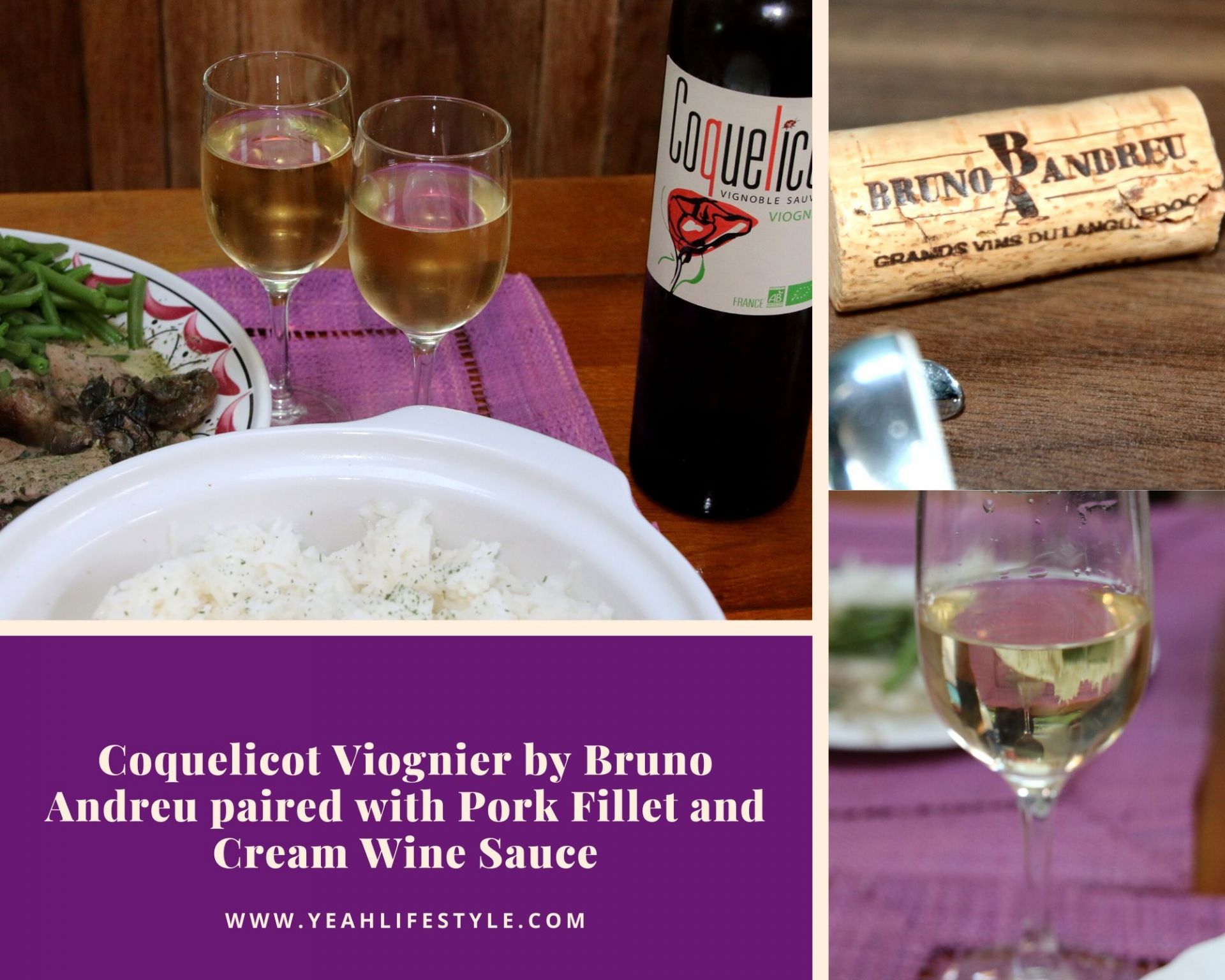 Coquelicot Viognier by Bruno Andreu paired with Pork Fillet and Cream Wine Sauce