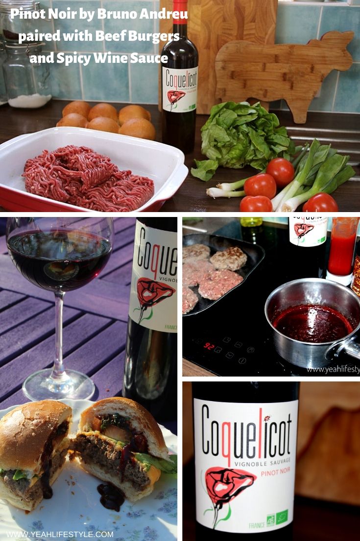 Pinot Noir by Bruno Andreu paired with Beef Burgers and Spicy Wine Sauce