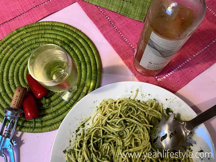 Blanville Vermentino paired with the Pesto Pasta Recipe