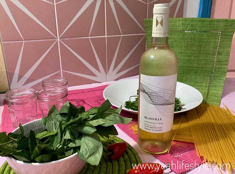 Blanville Vermentino paired with the Pesto Pasta
