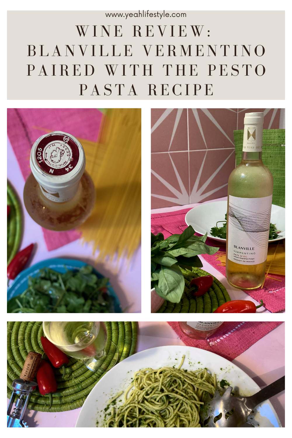 Blanville Vermentino paired with the Pesto Pasta Recipe
