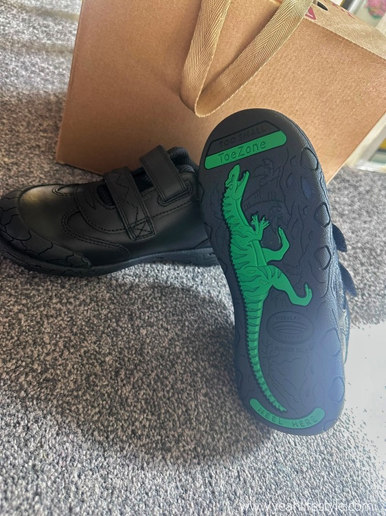 RICKY Boys' Black Dinosaur Rip-Tape School Shoes