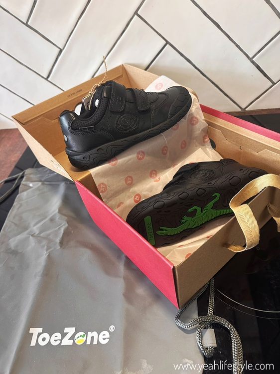 RICKY Boys' Black Dinosaur Rip-Tape School Shoes
